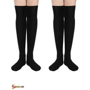 Spencer 2 Pairs Women Thigh High Socks Winter Thick Fleece Lined Over the Knee High Boot Stockings Leg Warmers "Black"