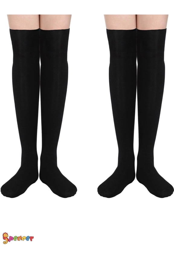 2 Pairs Women Thigh High Socks Winter Thick Fleece Lined Over the Knee High Boot Stockings Leg Warmers "Black"