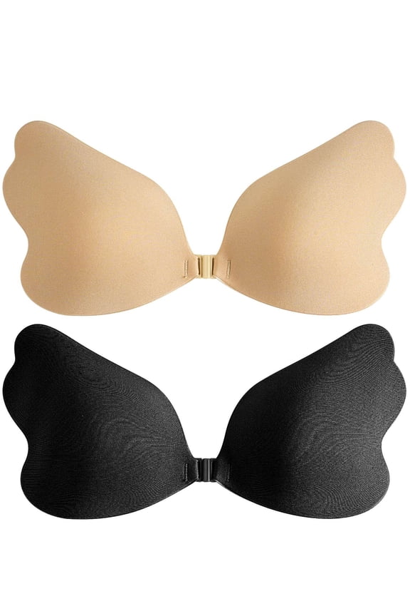 2 Pairs Women's Backless Strapless Bra, Adhesive Bra Reusable Sticky Invisible Push up Bras for Women