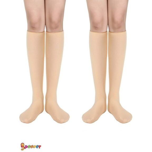 Spencer 2 Pairs Women's Opaque Plush Fleece Lined Knee High Socks Winter Warm Crew Boots Trouser Socks "Apricot"