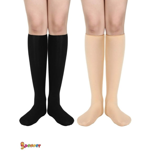 Spencer 2 Pairs Women's Opaque Plush Fleece Lined Knee High Socks Winter Warm Crew Boots Trouser Socks "Black&Apricot"
