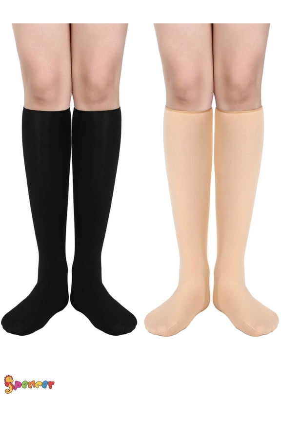 2 Pairs Women's Opaque Plush Fleece Lined Knee High Socks Winter Warm Crew Boots Trouser Socks "Black&Apricot"