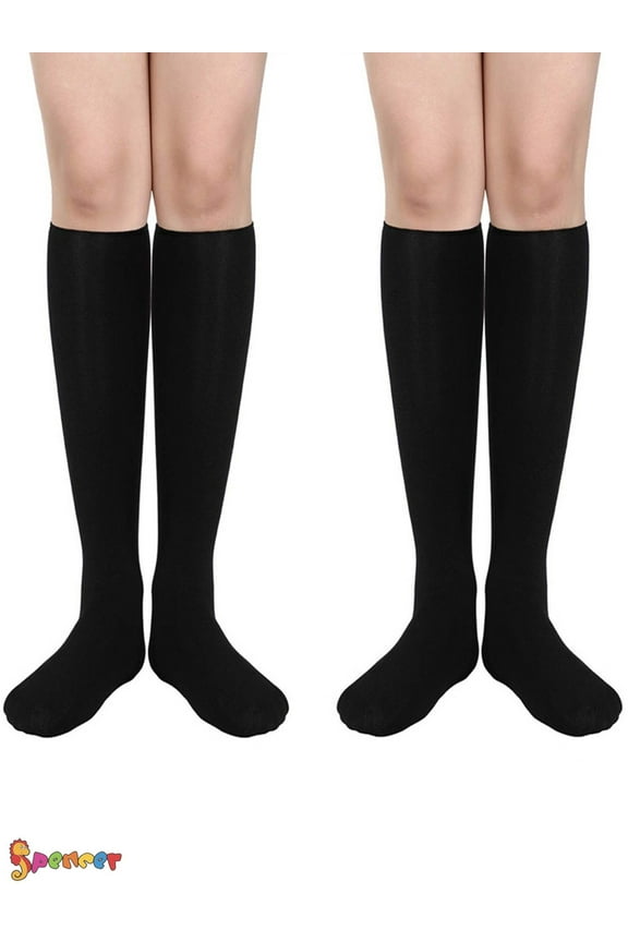 2 Pairs Women's Opaque Plush Fleece Lined Knee High Socks Winter Warm Crew Boots Trouser Socks "Black"