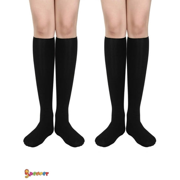Spencer 2 Pairs Women's Opaque Plush Fleece Lined Knee High Socks Winter Warm Crew Boots Trouser Socks "Black"