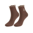 thumbnail image 1 of Spencer 2 Pairs Womens Socks Ruffle Turn-Cuff Comfort Crew Socks Cotton Cushioned Ankle Socks for Women, Brown, 1 of 9