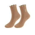 thumbnail image 1 of Spencer 2 Pairs Womens Socks Ruffle Turn-Cuff Comfort Crew Socks Cotton Cushioned Ankle Socks for Women, Khaki, 1 of 9
