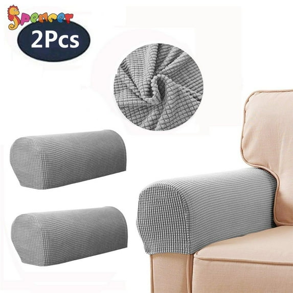 Spencer 2 Pieces Stretch Fabric Armrest Covers Anti-Slip Sofa Arm Chair Slipcovers Furniture Protectors for Recliner Sofa "Gray"