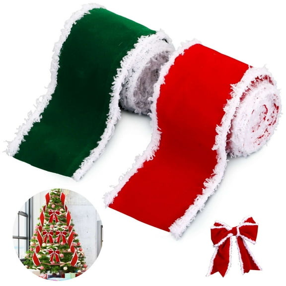 Spencer 2 Rolls Christmas Holiday Ribbon for Christmas Tree Decor, Gift Wrapping, Wreaths Bow, DIY Crafts, Green, 2.5" x 4 Yards