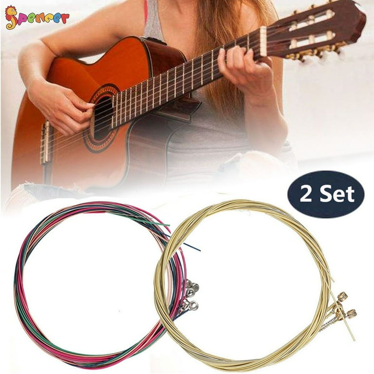 Spencer 2 Sets of 6 Guitar Strings Replacement Steel String for Acoustic Guitar For Beginners Performers 1 Gold Set and 1 Colorful Set