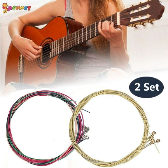 Spencer 2 Sets of 6 Guitar Strings Replacement Steel String for Acoustic Guitar For Beginners Performers (2 Gold Set)