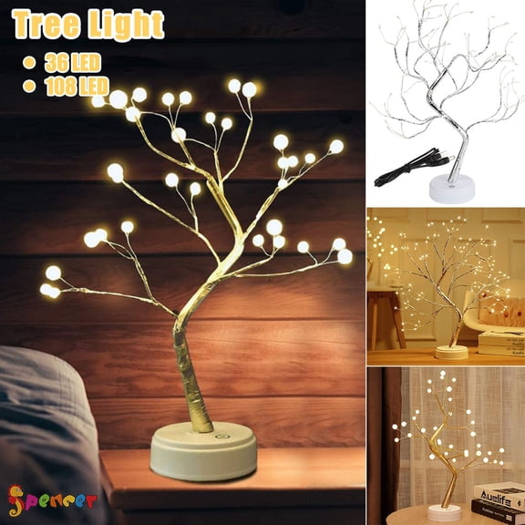 Spencer 20" 108 LED Tabletop Bonsai Tree Light DIY Artificial Fairy Tree Lamp Decoration Battery USB Operated for Desktop Indoor Christmas Party