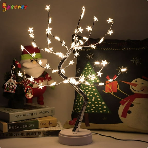 Spencer 20" Artificial Fairy Light Spirit Tree Lamp with 60 LED Star Bonsai Tree Light USB/Battery Touch Switch for Kids Bedroom Party Wedding and Christmas (Warm White)