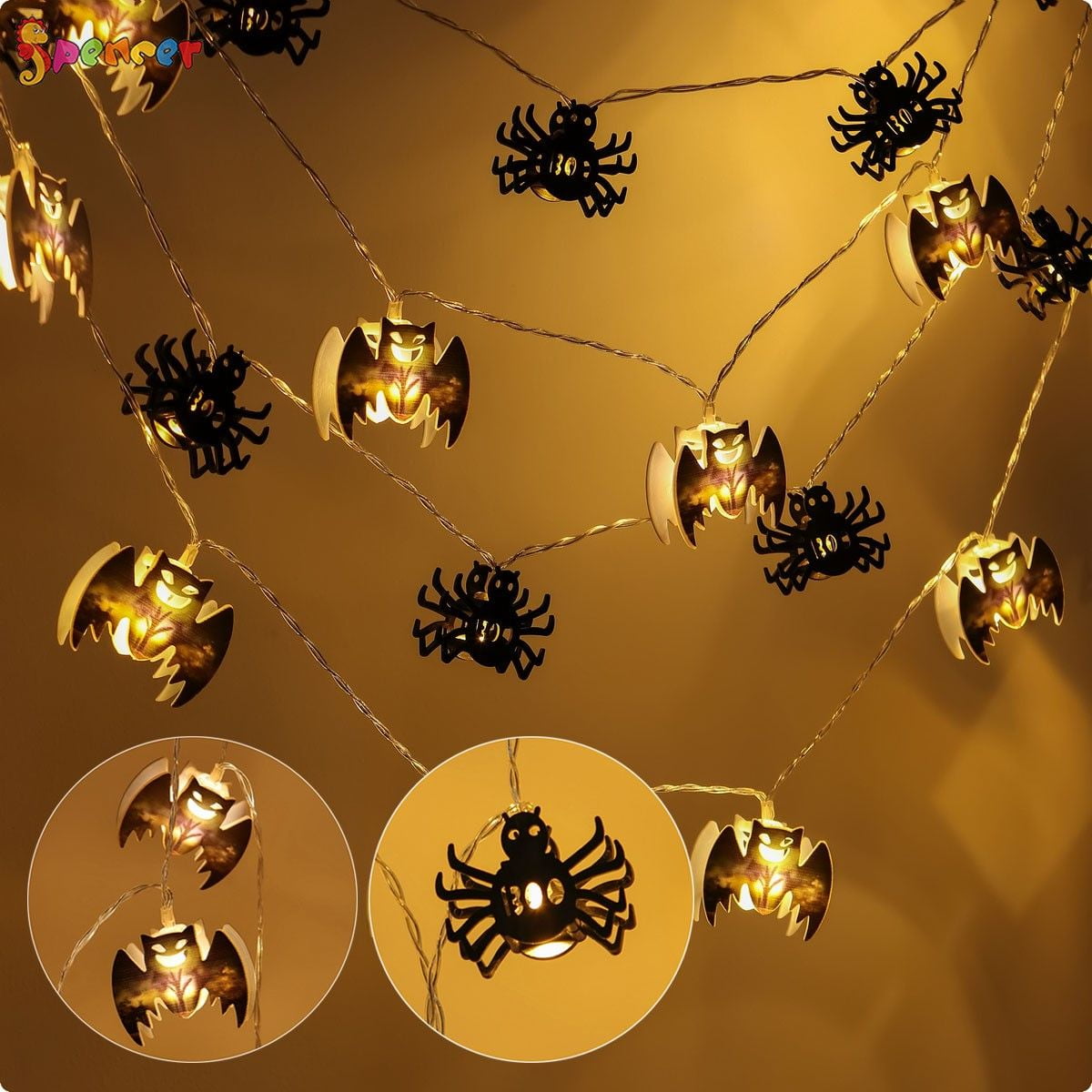 Spencer 20 LED Spider String Lights - 9.84ft Halloween String Lights ...