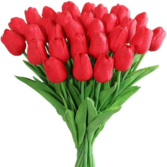 Spencer 20Pcs Red Artificial Tulips Flowers Real Touch Fake Tulips for Wedding Bouquets Arrangement Valentine's Day Party Room Decor