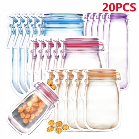 Spencer 20Pcs Reusable Mason Jar Bottles Bags Snack Ziplock Storage Bags Food Zipper Pouch for Kitchen Picnic Camping