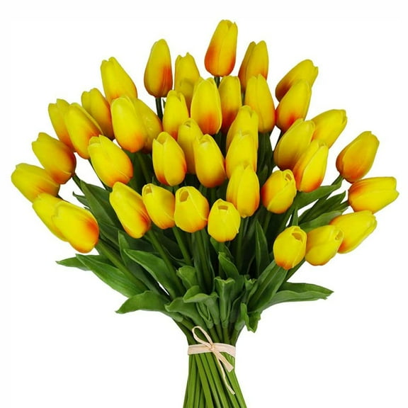 Spencer 20Pcs Yellow Artificial Tulips Flowers Real Touch Fake Tulips for Wedding Bouquets Arrangement Valentine's Day Party Room Decor