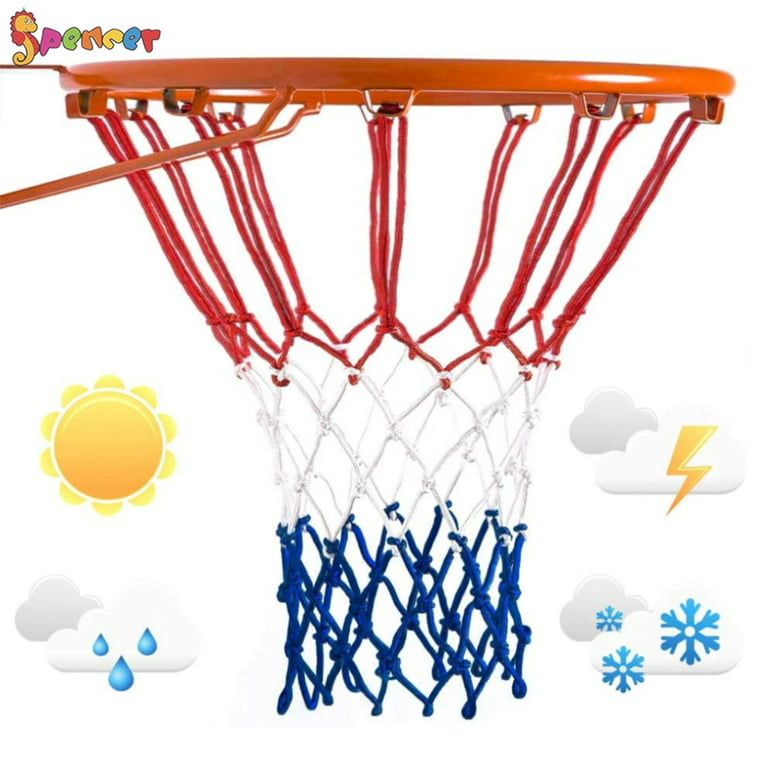 Spencer 21 inch Heavy Duty Basketball Net Replacement Nylon Anti Whip 12 Loops Goal Standard Rims for Indoor Outdoor Shooting Training Red&Blue&White