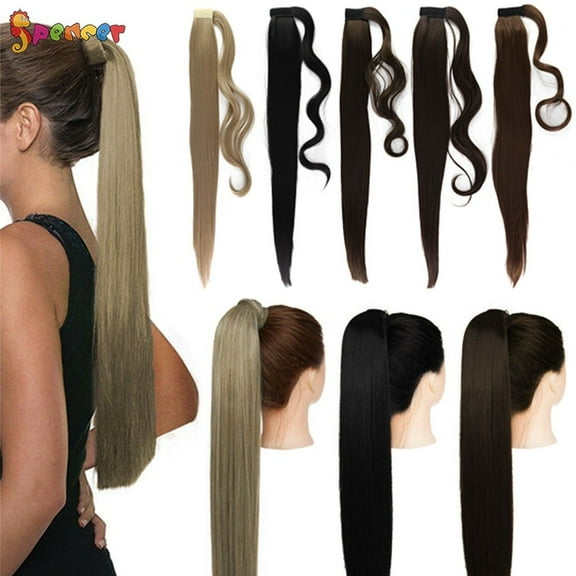 Spencer 24" Long Straight Clips Wig Dip Dyed Clip in Wrap Around Hair Extensions Synthetic Hairpiece "Medium Brown"