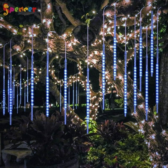 Spencer 288 LED Meteor Shower Rain Lights Waterproof Snow Falling Rain Drop 50cm 8 Tubes Icicle Cascading Lights for Holiday Party Wedding Christmas Tree Decoration "Blue"