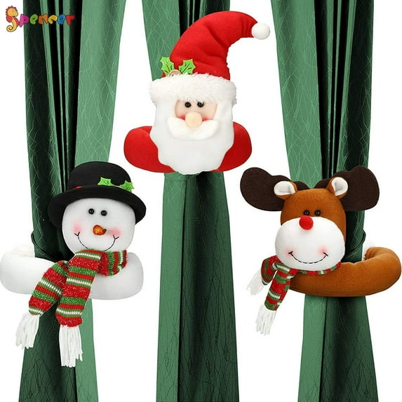 Spencer 2PCS Christmas Curtain Buckles Tiebacks Decorations - Reindeer Santa Claus Fastener Holdback Snowman Drapes Holder for Window Wine Bottle Topper Xmas Home Decor