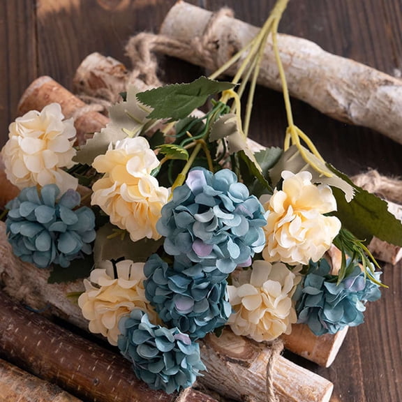 Spencer 2PCS Fake Flowers Artificial Silk Hydrangea Flowers Bouquets for Indoor Use Home Table Centerpieces Wedding Party Decoration, Blue