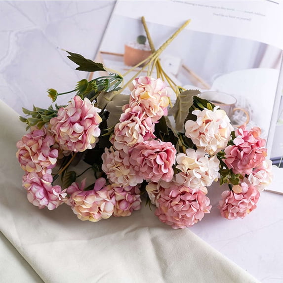 Spencer 2PCS Fake Flowers Artificial Silk Hydrangea Flowers Bouquets for Indoor Use Home Table Centerpieces Wedding Party Decoration, Pink