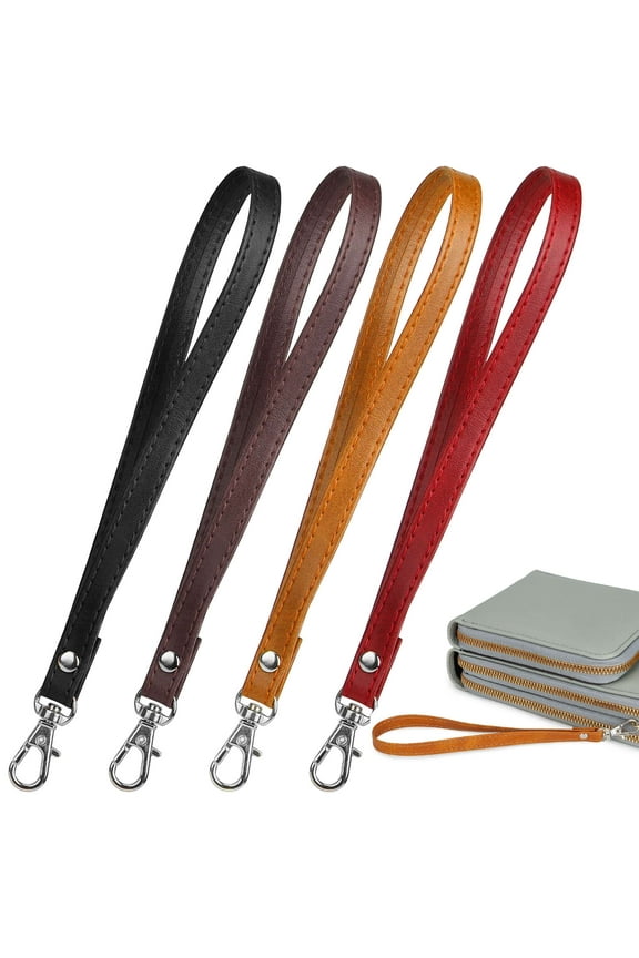 2PCS Wristlet Strap, PU Leather Keychain Wristlet KeyChain Hand Strap for Wallet Purse Clutch Cellphone Wristlet Key, Black