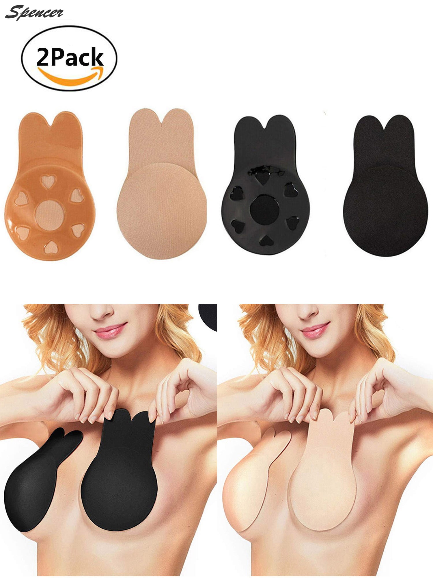 Spencer Women's Strapless Sticky Bra Self Adhesive Backless Push Up Bra  Reusable Invisible Silicone Bras Skin,B Cup 