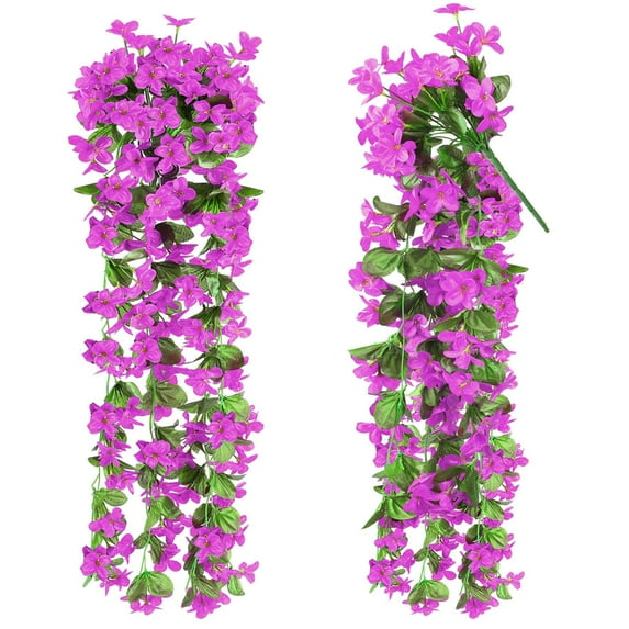 Spencer 2Pcs Artificial Hanging Flowers 2.6Ft Fake Light Purple Violet Plants Vine for Indoor and Outdoor Decoration