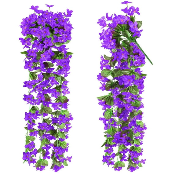 Spencer 2Pcs Artificial Hanging Flowers 2.6Ft Fake Purple Violet Plants Vine for Indoor and Outdoor Decoration