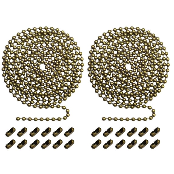 Spencer 2Pcs Beaded Pull Chain Extension with Connector for Ceiling Fan or Light, 10 Feet Rust Proof Beaded Roller Chain, 3mm Diameter, Bronze