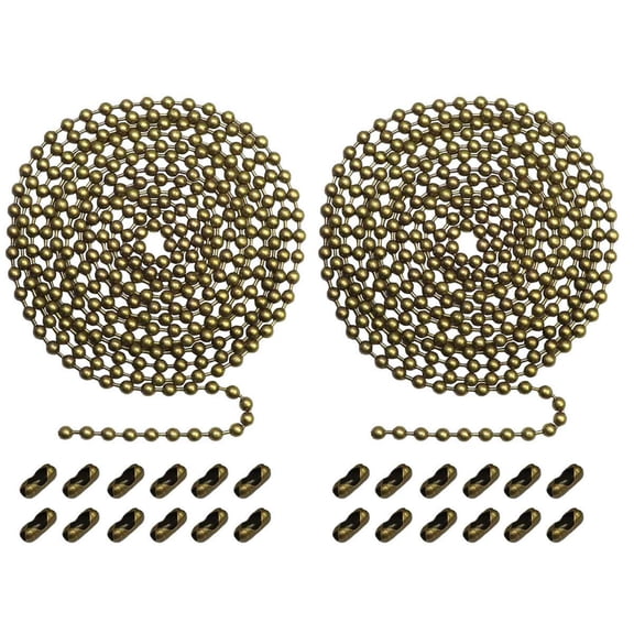 Spencer 2Pcs Beaded Pull Chain Extension with Connector for Ceiling Fan or Light, 10 Feet Rust Proof Beaded Roller Chain, 3mm Diameter, Bronze