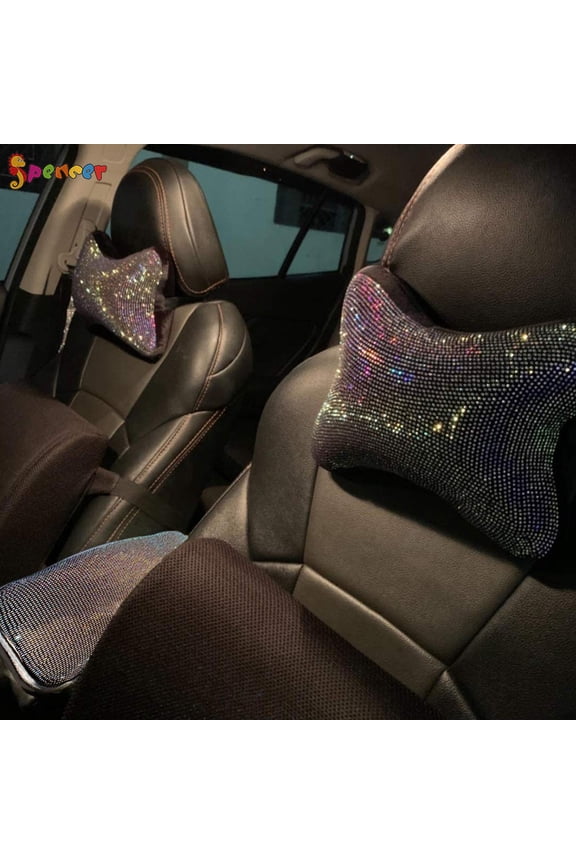 2Pcs Bling Bling Rhinestones Diamond Car Seat Head Rest Support Pillow Luster Crystal Neck Rest Diamond Car Accessories Decor