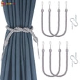 thumbnail image 1 of Spencer 2Pcs Braided Curtain Tiebacks, Rope Belt Curtain Tie Buckle Holdback Drapery Curtain Tie Back with 2 Metal Hooks (Gray), 1 of 7