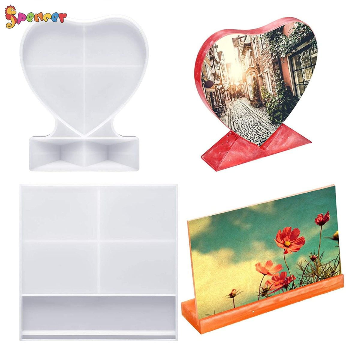 Spencer 2Pcs DIY Resin Photo Frame Molds, Heart Shape Silicone Mold for Resin Casting, Personalized Photo Frame Crafts Home Decor