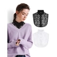 thumbnail image 1 of Spencer 2Pcs Fake Collar Detachable Dickey Collar Blouse Half Shirts Lace Elegant False Collar for Girls and Women (Black& White Lace), 1 of 7