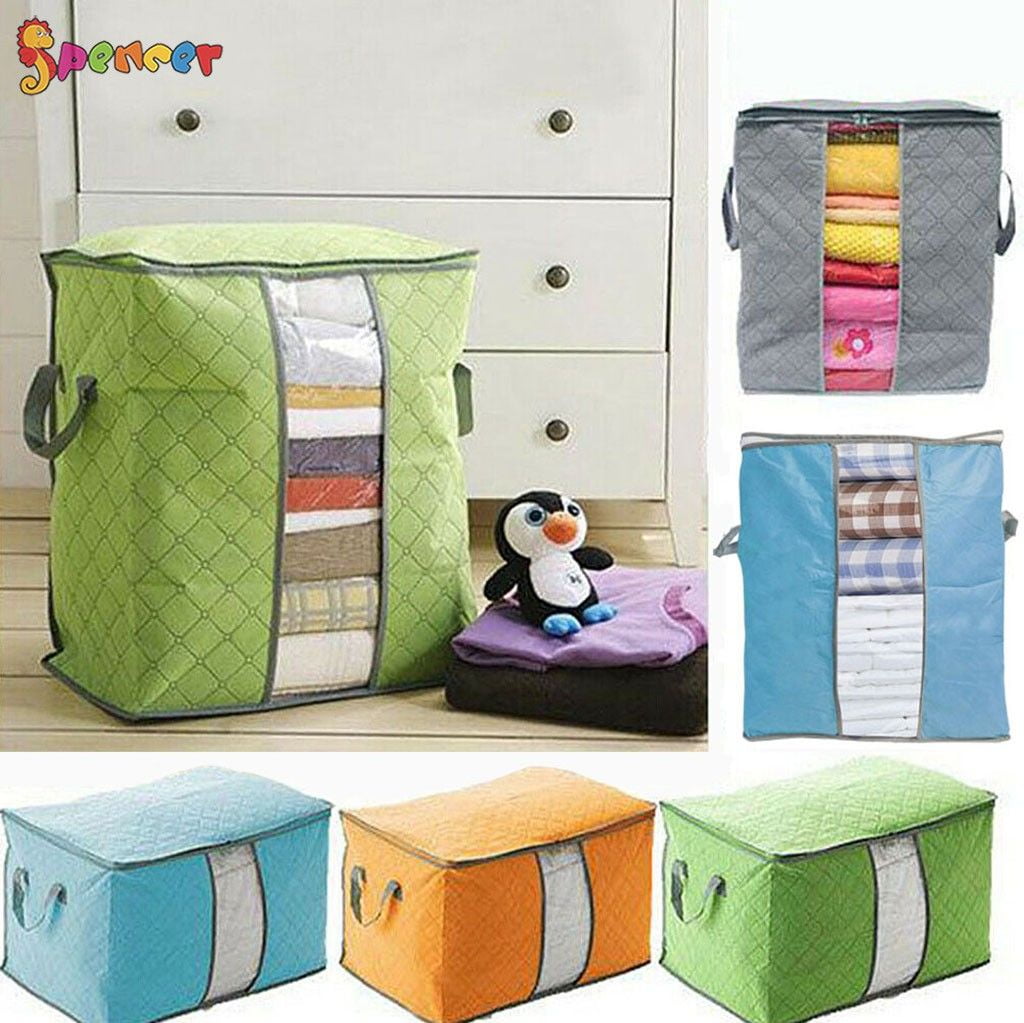 Spencer 2Pcs Foldable Storage Bag Clothes Blanket Large Capacity Quilt  Closet Sweater Organizer Box Pouches (23.2x16.1x13.4, Grey-1)