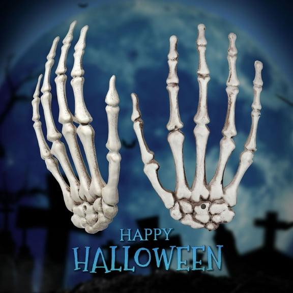 Spencer 2Pcs Halloween Skeleton Hands Decoration Realistic Life Size Plastic Hand Skeleton Haunted House Scary Props Decor