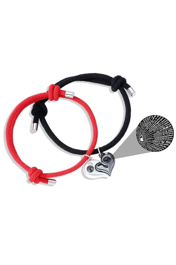 2Pcs I Love You in 100 Languages Projection Bracelets for Couple Matching Love Bracelets for Boyfriend and Girlfriend Birthday Jewelry Gifts (Red)