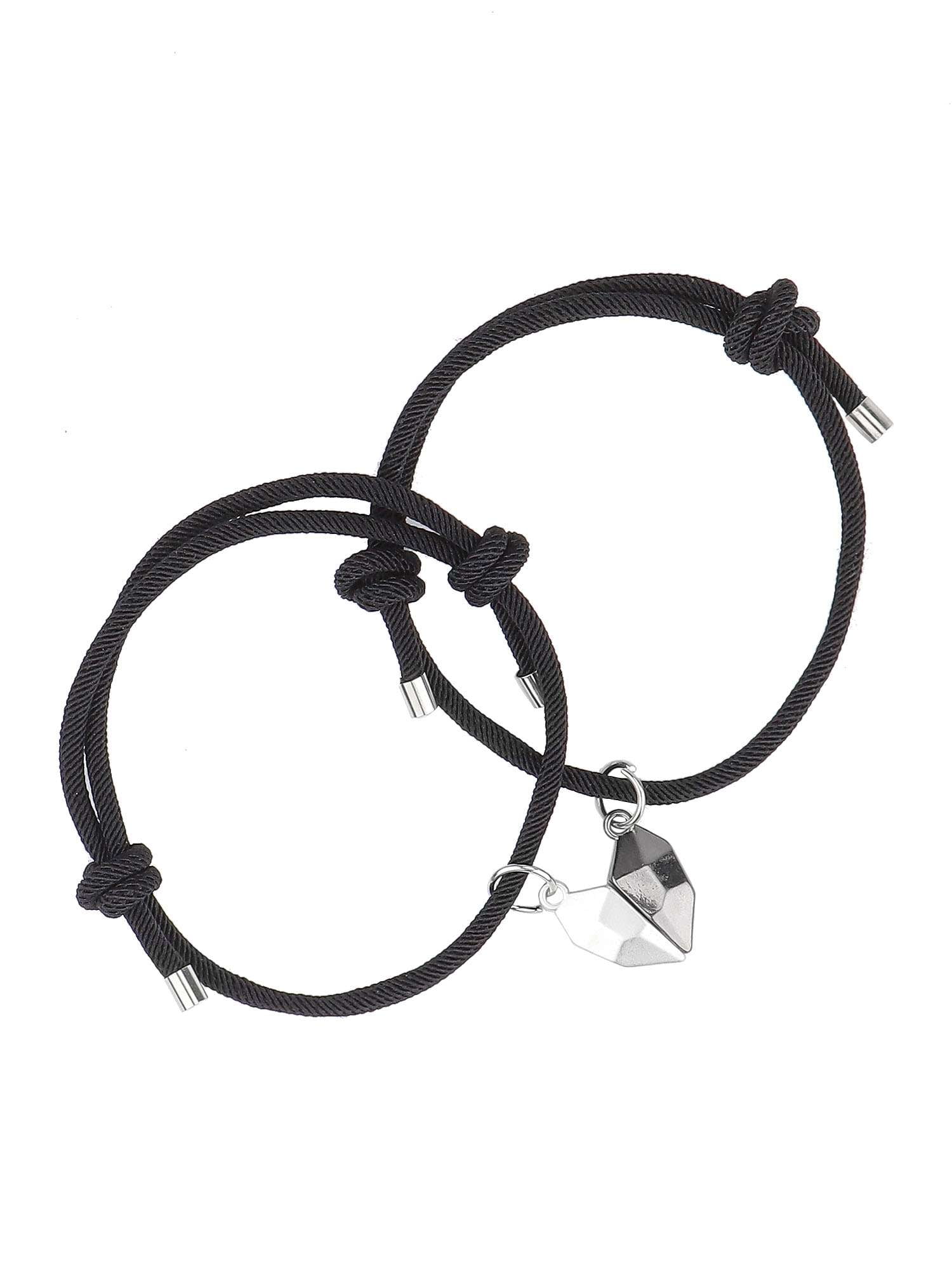 2pcs Stainless Steel Heart Charm Couple Bracelets Curb Cuban Chain Magnetic