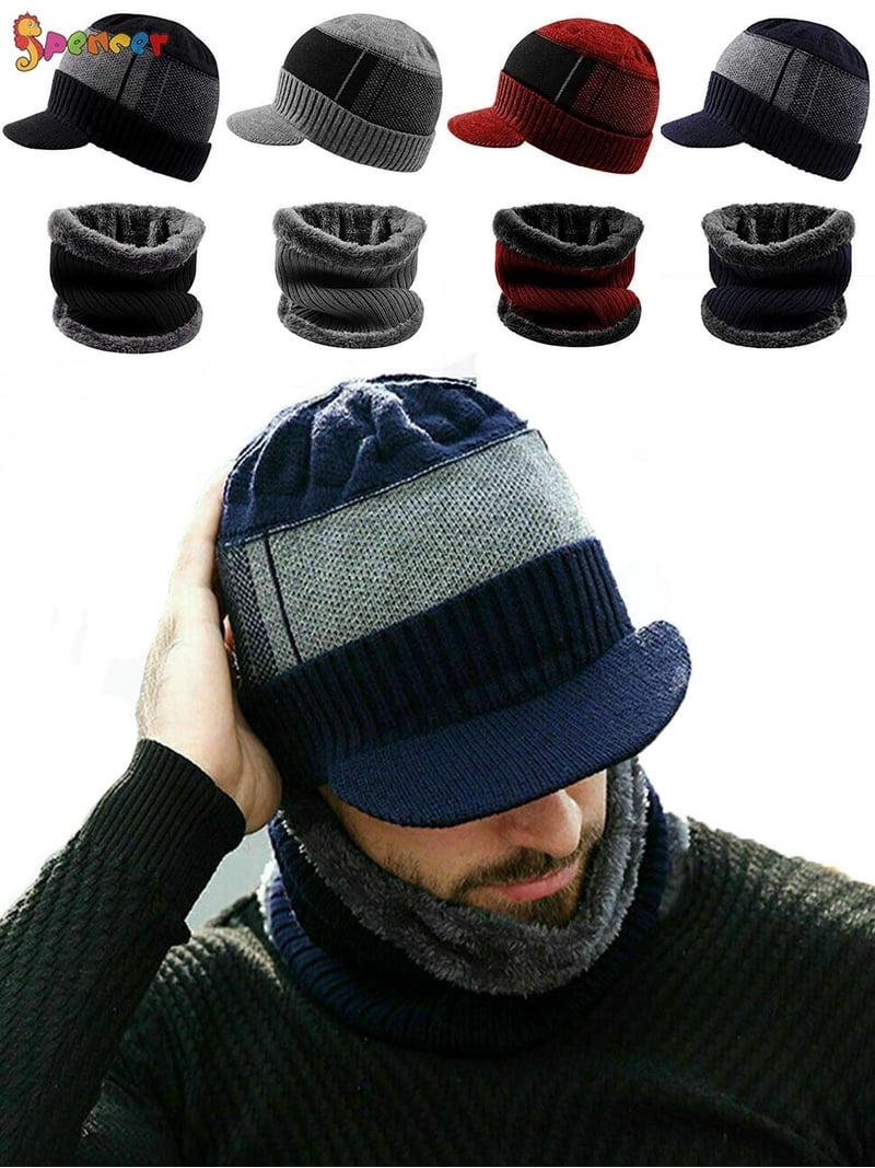 Cable Knit Visor Beanie with Fleece Softness Mens Visor Beanie Winter Hat Fleece Lined Thick Cable Knit  main image 3