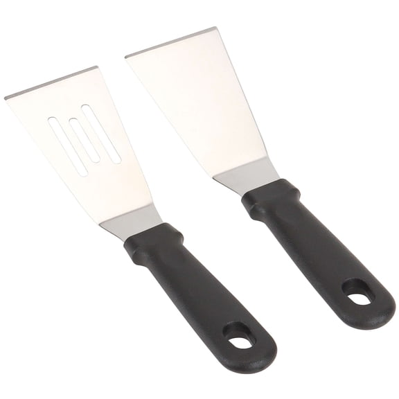 Spencer 2Pcs Metal Spatula for Cast Iron Skillet, Stainless Steel Grill Spatula Slotted Spatula with Plastic Handle, Flat Top Spatula, Cutter and Serve Turner for BBQ Cooking Flipping