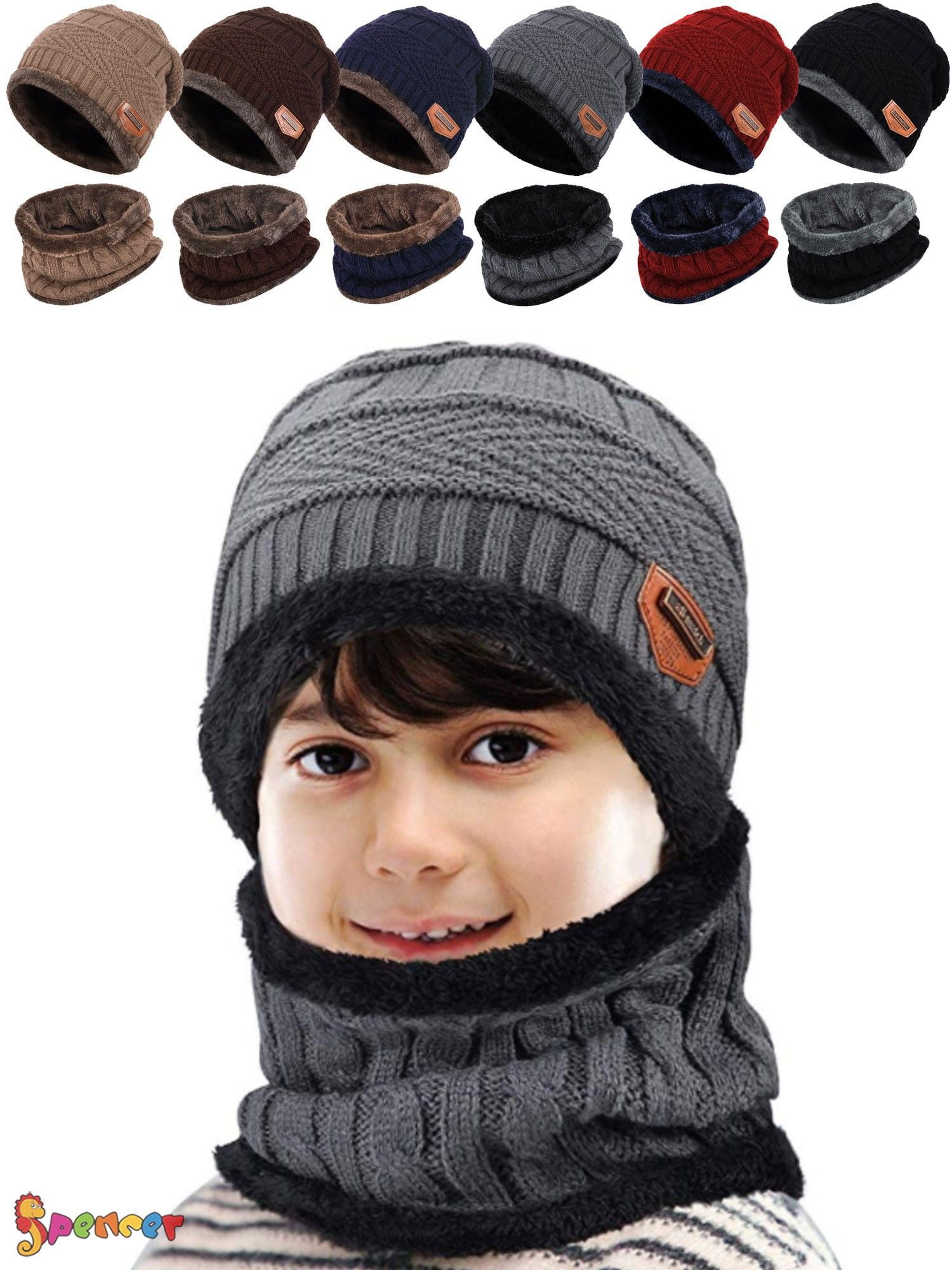 Cappello Beanie Sciarpa Set foderato in maglia Sci caldo neve