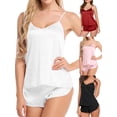 thumbnail image 1 of Spencer 2Pcs Women's Sexy Lingerie Sleepwear Set V Neck Silk Satin Pajamas Cami Shorts Set Nightwear (S, White), 1 of 6