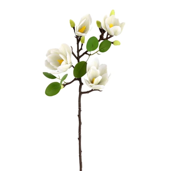 Spencer 2pcs Artificial Magnolia Silk Fake Flowers 25.6" Faux Flowers Plants for Home kitchen Wedding Festivals Decorations (White)