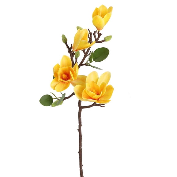 Spencer 2pcs Artificial Magnolia Silk Fake Flowers 25.6" Faux Flowers Plants for Home kitchen Wedding Festivals Decorations (Yellow)