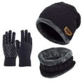 thumbnail image 1 of Spencer 3 PCS Winter Beanie Hat Scarf Set with Touchscreen Gloves Cold Weather Knit Fleece Lined Neck Warmer Skull Cap Glove Set, Black, 1 of 12