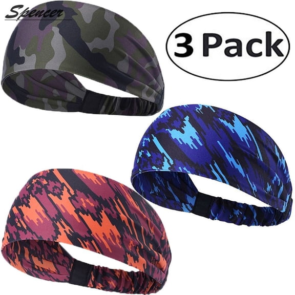 Spencer 3 Pack Men Women Sports Sweatband Elastic Wicking Non Slip Headbands for Running Yoga Travel Fitness Headscarf "#B"