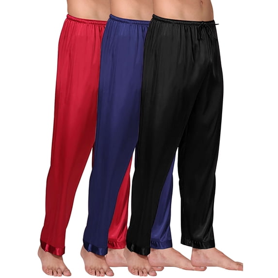 Spencer 3-Pack Men's Pajama Pants with Drawstring Soft Silk Lounge & Sleep Pants Satin Pjs Bottoms for Men, Up to 3XL