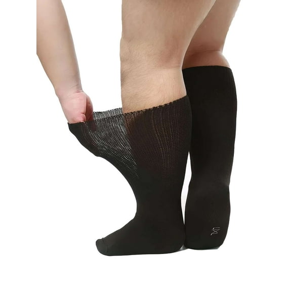 Spencer 3 Pack Socks for Diabetics Men Women, Extra Width Socks for Swollen Feet, Wide Calf Socks with Non-Binding Loose Top, Black